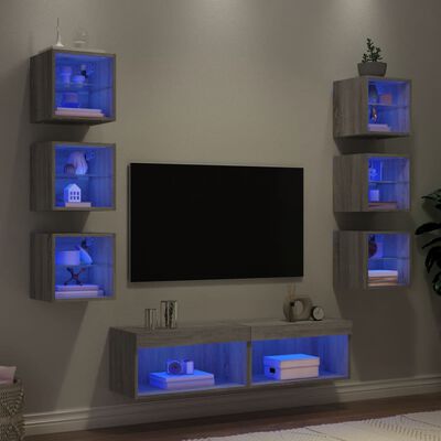 vidaXL Unités murales TV avec LED 8 pcs gris sonoma bois d'ingénierie