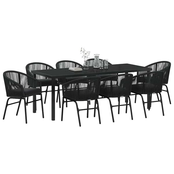 vidaXL Ensemble de salle &agrave; manger pour jardin 9 pcs Noir