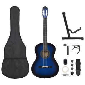 vidaXL Jeu de guitare classique de d&eacute;butant 12 pcs Bleu 4/4 39"