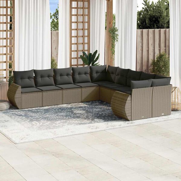 vidaXL Salon de jardin avec coussins 10 pcs gris clair r&eacute;sine tress&eacute;e