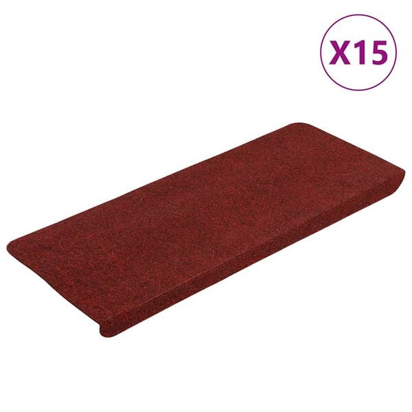 vidaXL Tapis d'escalier autocollants 15 pcs 65x24,5x3,5 cm Rouge