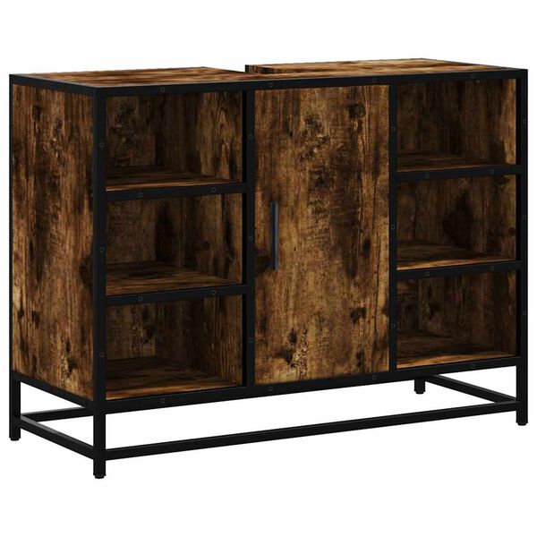 vidaXL Armoire lavabo de salle de bain ch&ecirc;ne fum&eacute; bois d'ing&eacute;nierie