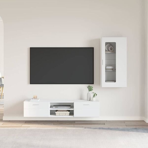 vidaXL Ensemble meuble TV avec tiroir FLORIN Blanc Bois d'ing&eacute;nierie