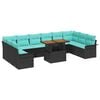 vidaXL Ensemble de canap&eacute; de jardin 11 pcs Noir et Bleu polyrotin