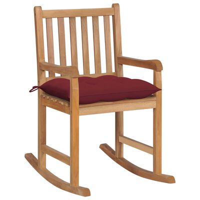 vidaXL Chaise à bascule avec coussin rouge bordeaux Bois de teck