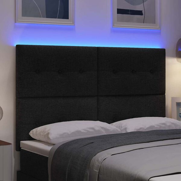 vidaXL T&ecirc;te de Lit LED avec des lumi&egrave;res &agrave; LED Noir 144 cm tissu