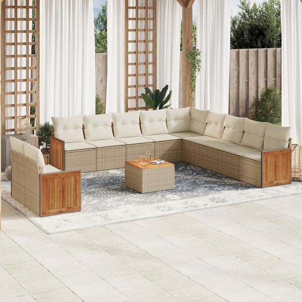 vidaXL Salon de jardin avec coussins 12 pcs beige r&eacute;sine tress&eacute;e
