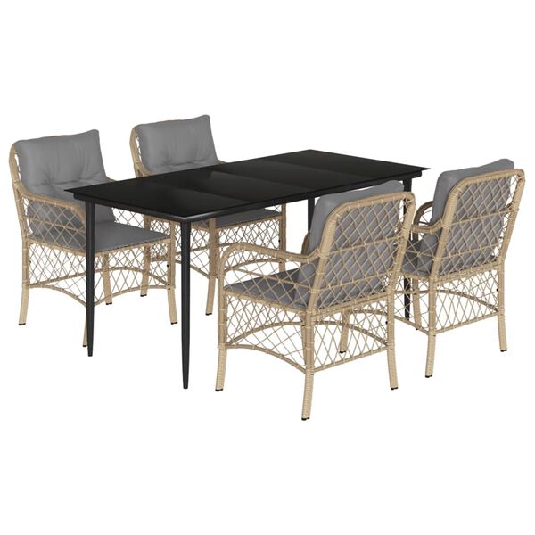 vidaXL Ensemble &agrave; manger de jardin coussins 5 pcs m&eacute;lange beige rotin