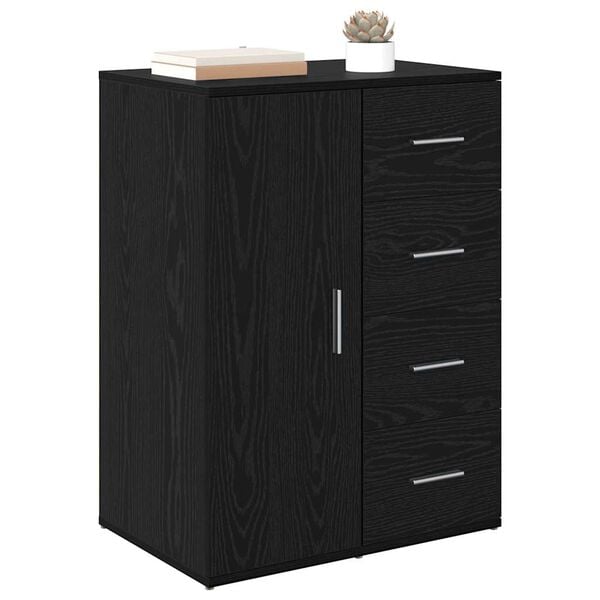 vidaXL Buffet avec tiroir Ch&ecirc;ne noir 59 x 39 x 80 cm Bois d'ing&eacute;nierie