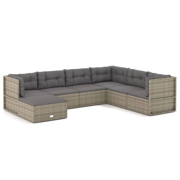vidaXL Salon de jardin 7 pcs avec coussins Gris R&eacute;sine tress&eacute;e