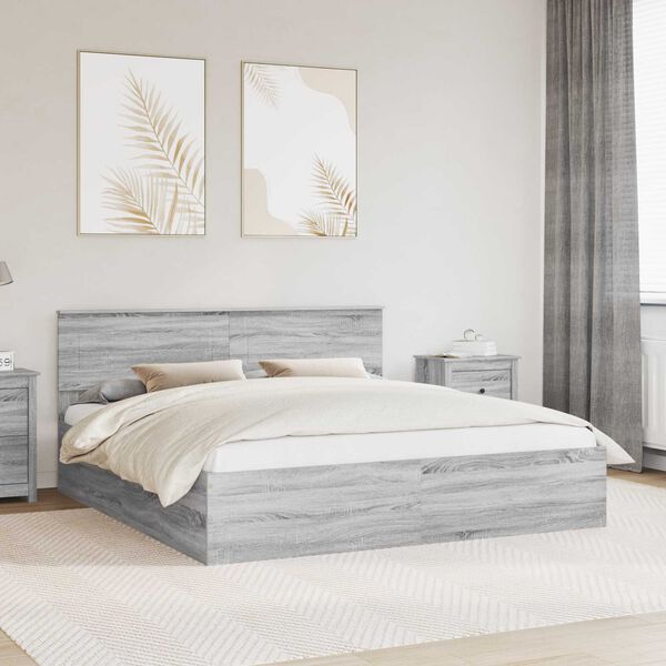 vidaXL Cadre de lit Gris Sonoma 200 x 200 cm Bois d'ing&eacute;nierie