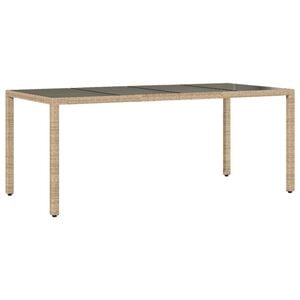 vidaXL Table de jardin avec dessus en verre beige r&eacute;sine tress&eacute;e