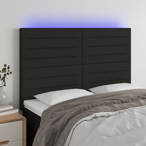 vidaXL T&ecirc;te de lit &agrave; LED Noir 144x5x118/128 cm Tissu