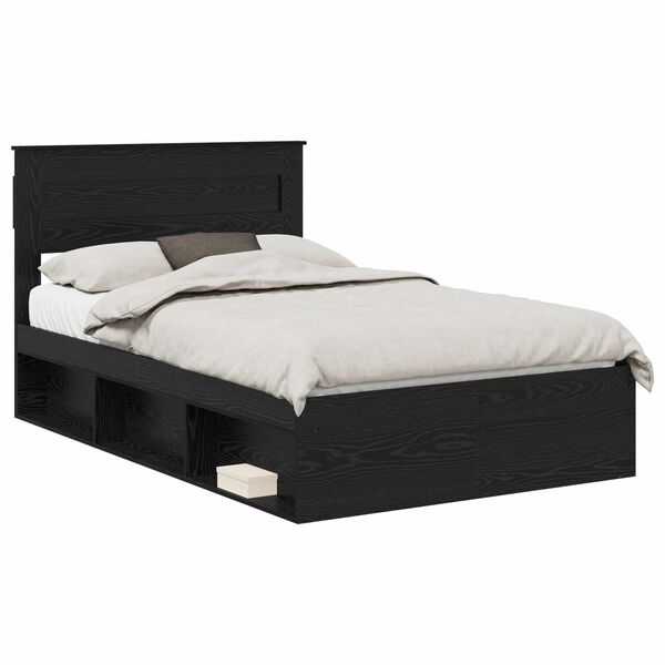 vidaXL Cadre de lit avec stockage Noir 135 x 190 cm Bois de pin massif