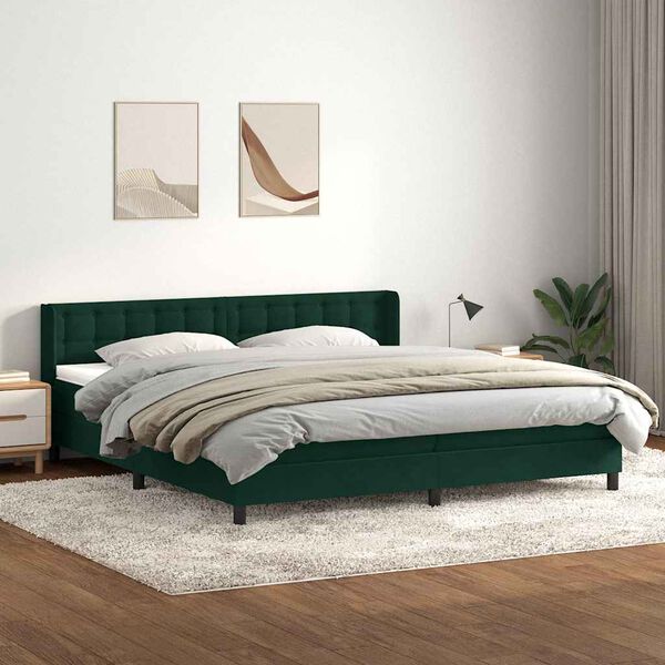 vidaXL Sommier &agrave; lattes de lit et matelas vert fonc&eacute; 180x220cm velours