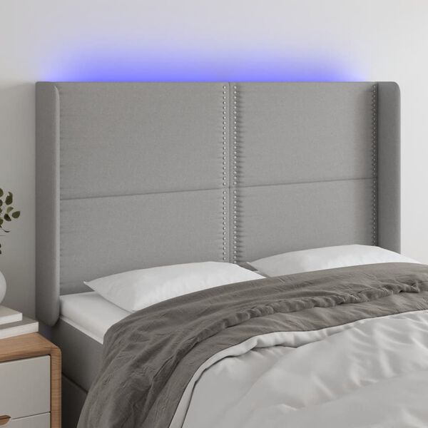 vidaXL T&ecirc;te de lit &agrave; LED Gris clair 147x16x118/128 cm Tissu