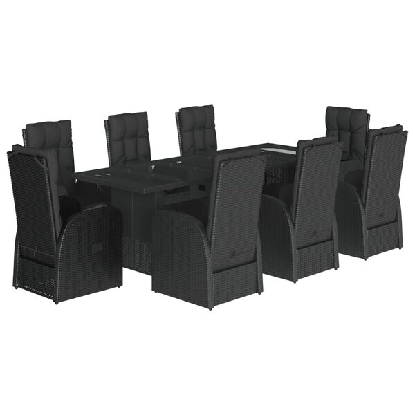 vidaXL Ensemble &agrave; manger de jardin 9pcs coussins noir r&eacute;sine tress&eacute;e