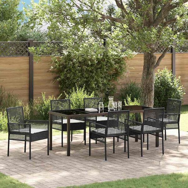 vidaXL Ensemble de salle &agrave; manger pour jardin 7 pcs Noir polyrotin