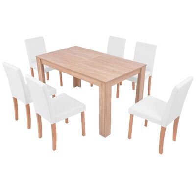 vidaXL Table et chaises 7 pcs Cuir synthétique Chêne Couleur crème