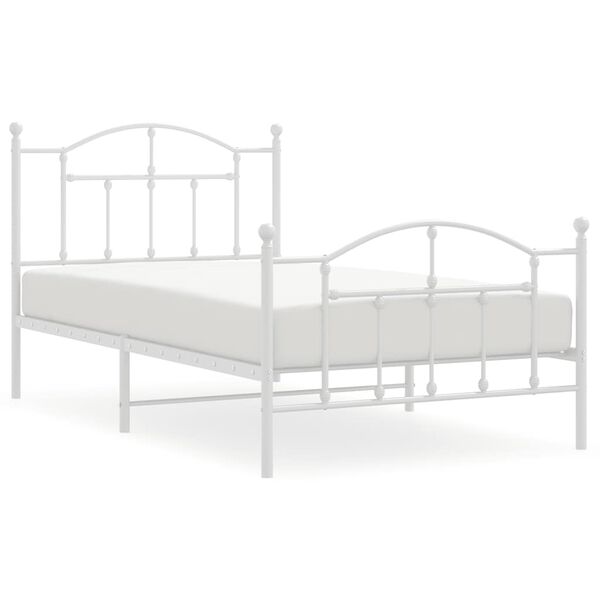 vidaXL Cadre de lit métal sans matelas et pied de lit blanc 100x190 cm