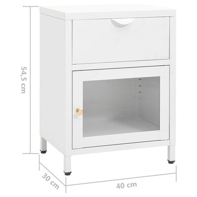 vidaXL Table de chevet Blanc 40x30x54,5 cm Acier et verre