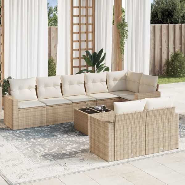 vidaXL Salon de jardin avec coussins 9 pcs beige r&eacute;sine tress&eacute;e