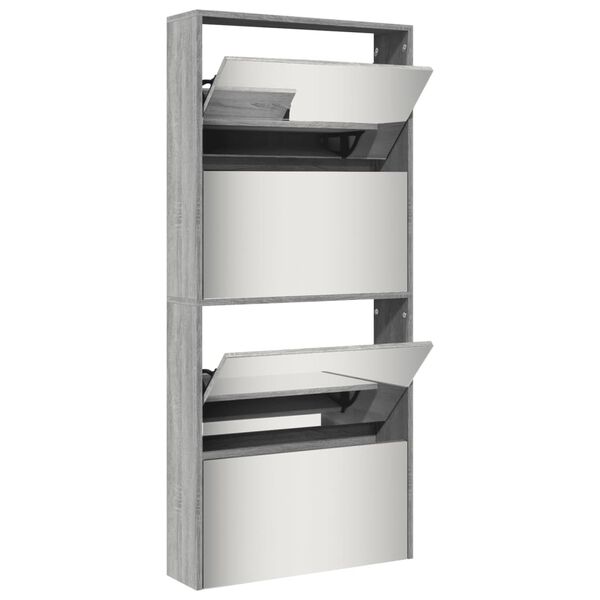 vidaXL Armoire &agrave; chaussures miroir 4 niveaux sonoma gris 63x17x134 cm