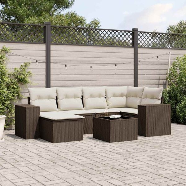 vidaXL Salon de jardin avec coussins 7 pcs marron r&eacute;sine tress&eacute;e
