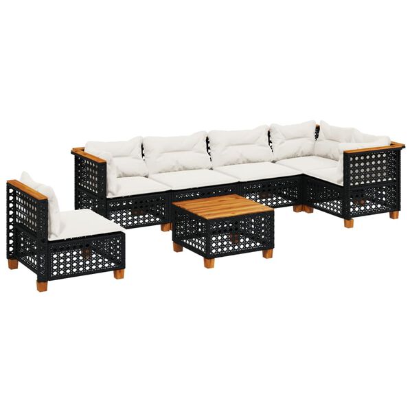 vidaXL Salon de jardin 7 pcs avec coussins noir r&eacute;sine tress&eacute;e