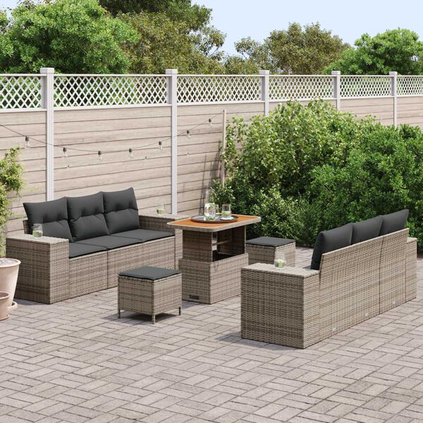 vidaXL Ensemble de canap&eacute; de jardin 9 pcs Gris Poly rotin