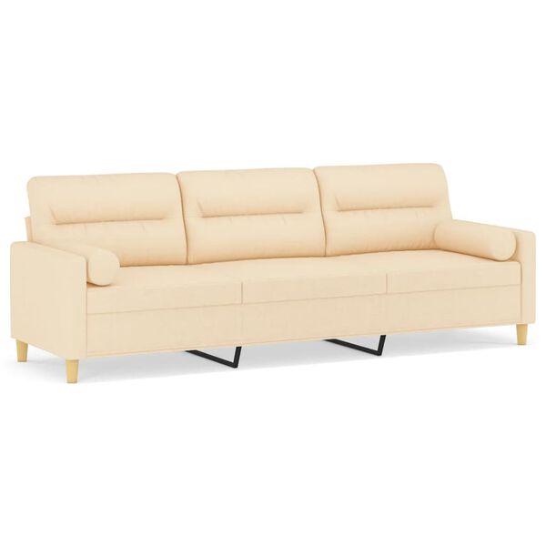 vidaXL Canap&eacute; 3 places et oreillers et coussins Cr&egrave;me 210 cm Tissu