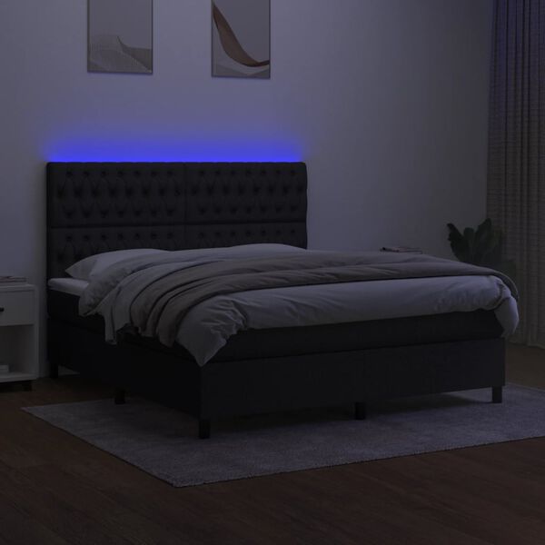 vidaXL Sommier &agrave; lattes de lit et matelas et LED Noir 160x200 cm Tissu