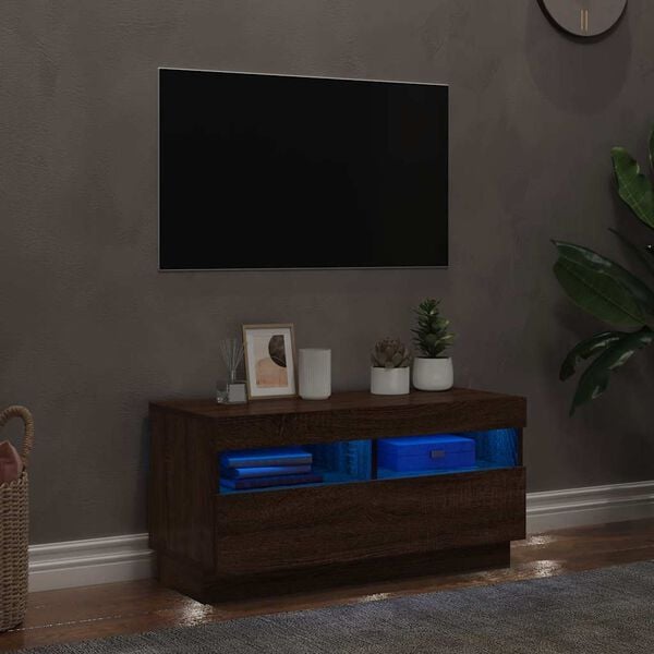 vidaXL Meuble TV avec lumières LED chêne marron 80x35x40 cm