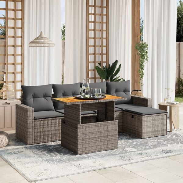 vidaXL Salon de jardin 6 pcs avec coussins gris résine tressée