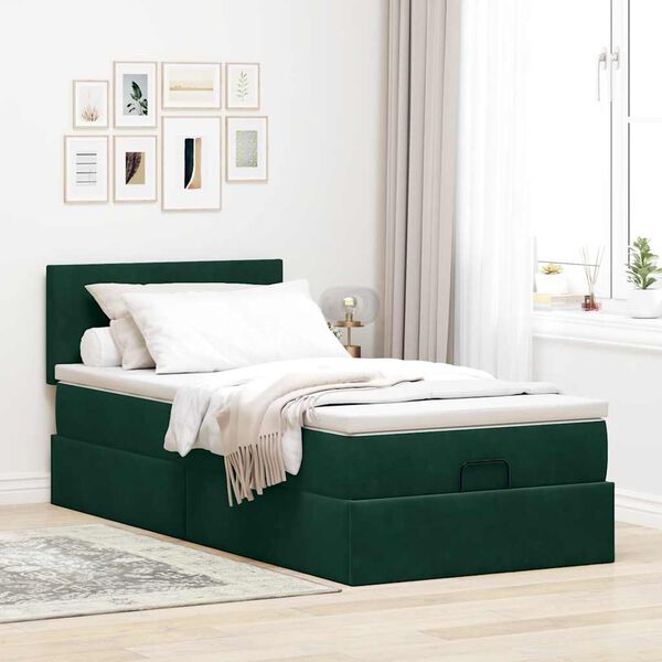 vidaXL Cadre de lit ottoman avec matelas vert fonc&eacute; 100x200 cm velours