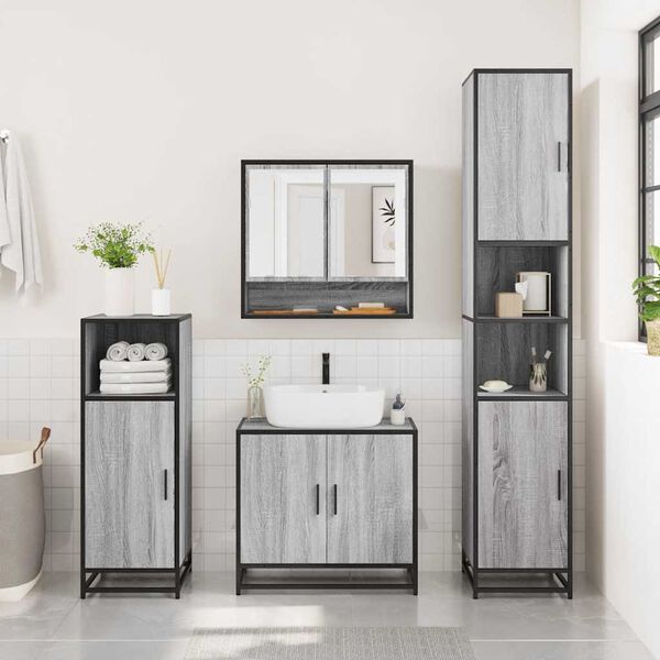 vidaXL Armoire à miroir de salle de bain sonoma gris bois d’ingénierie