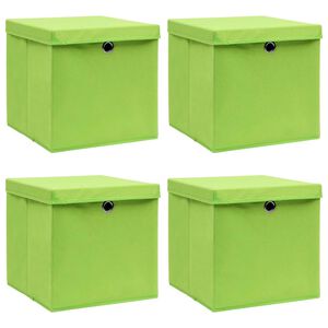 vidaXL Bo&icirc;tes de rangement avec couvercles 4 pcs Vert 32x32x32cm Tissu