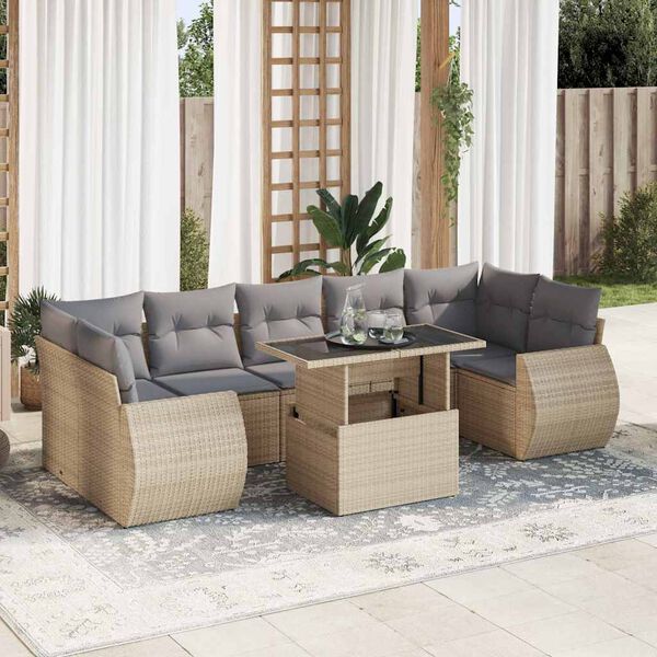 vidaXL Salon de jardin avec coussins 8 pcs beige résine tressée