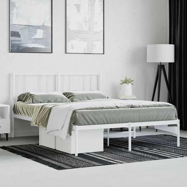 vidaXL Cadre de lit métal sans matelas et tête de lit blanc 140x200 cm