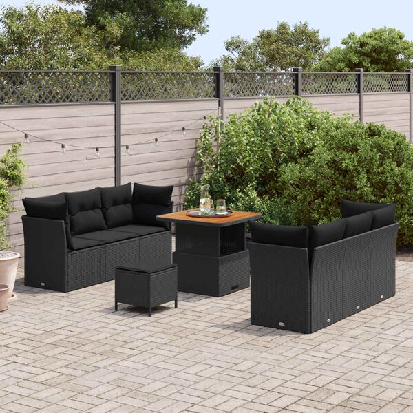 vidaXL Ensemble de canap&eacute; de jardin avec coussin 9 pcs Noir polyrotin