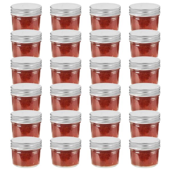 vidaXL 24 pcs Pots à confiture avec couvercles argentés Verre 110 ml