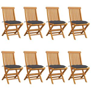 vidaXL Chaises pliantes avec coussins anthracite, 8 pi&egrave;ces, en teck massif