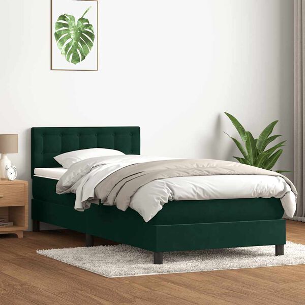 vidaXL Sommier &agrave; lattes de lit et matelas vert fonc&eacute; 80x220 cm velours