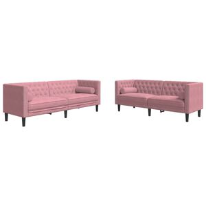 vidaXL Ensemble de canap&eacute; Chesterfield et traversins 2pcs rose velours
