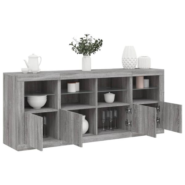 vidaXL Buffet avec lumi&egrave;res LED sonoma gris 163x37x67 cm