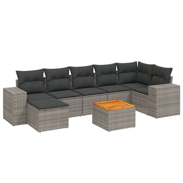 vidaXL Salon de jardin 8 pcs avec coussins gris r&eacute;sine tress&eacute;e