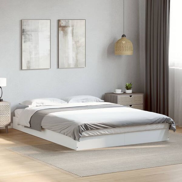 vidaXL Cadre de lit sans matelas blanc 135x190 cm bois d'ing&eacute;nierie