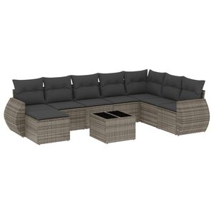 vidaXL Salon de jardin 9 pcs avec coussins gris r&eacute;sine tress&eacute;e