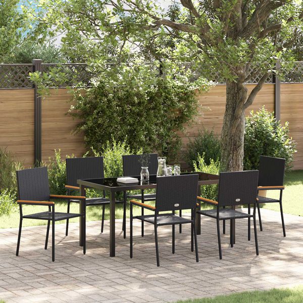 vidaXL Ensemble de salle &agrave; manger pour jardin 7 pcs Noir polyrotin