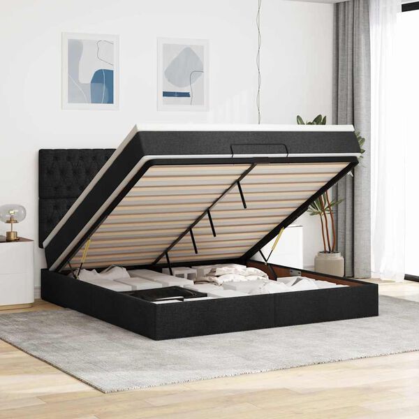 VidaXL Cadre de lit ottoman avec matelas noir 180x200 cm tissu